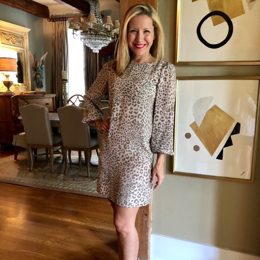 Pink/grey silk leopard dress